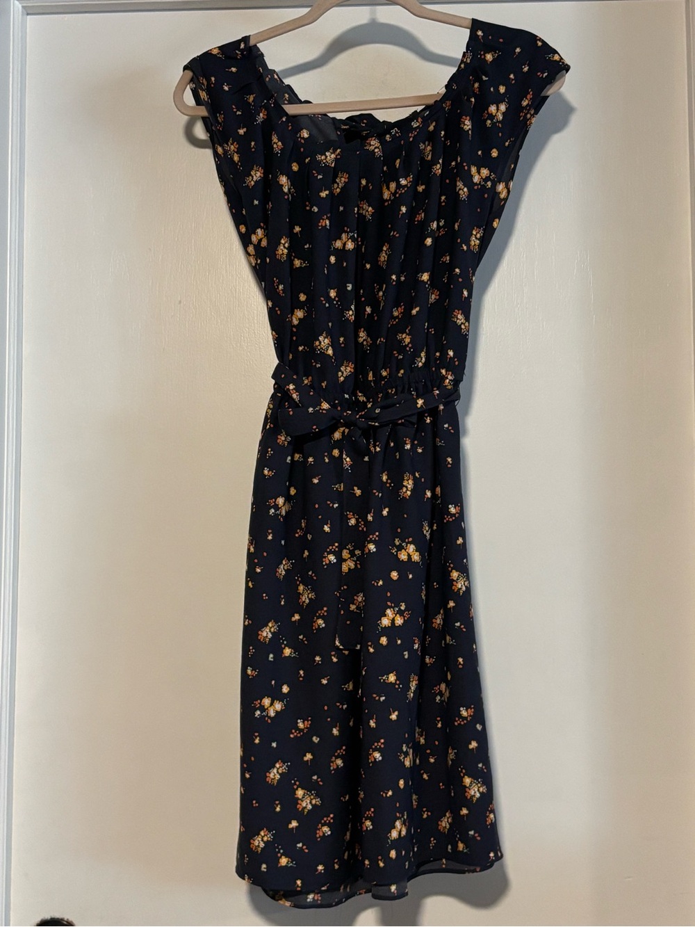 LC Lauren Conrad Navy Floral Tie-Waist Dress